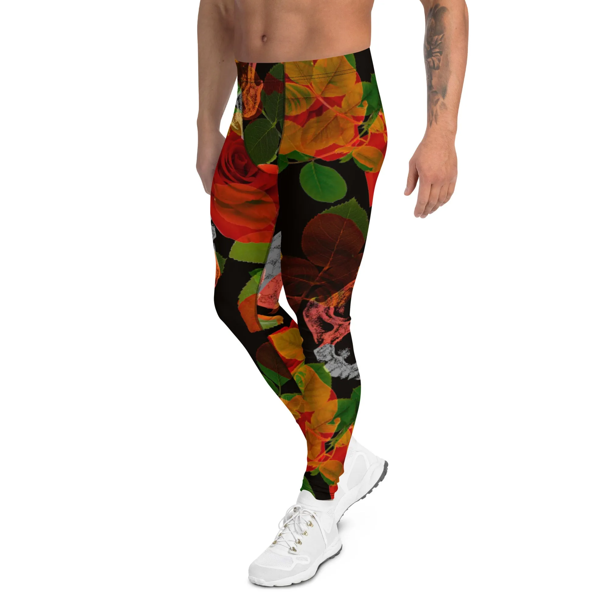 Skull Roses Best Men's Leggings, Rose Skull Leggings, Skull Leggings Men - Made in USA/EU/MX