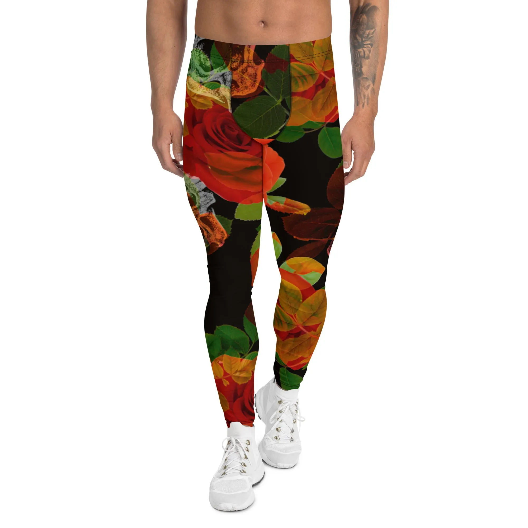 Skull Roses Best Men's Leggings, Rose Skull Leggings, Skull Leggings Men - Made in USA/EU/MX