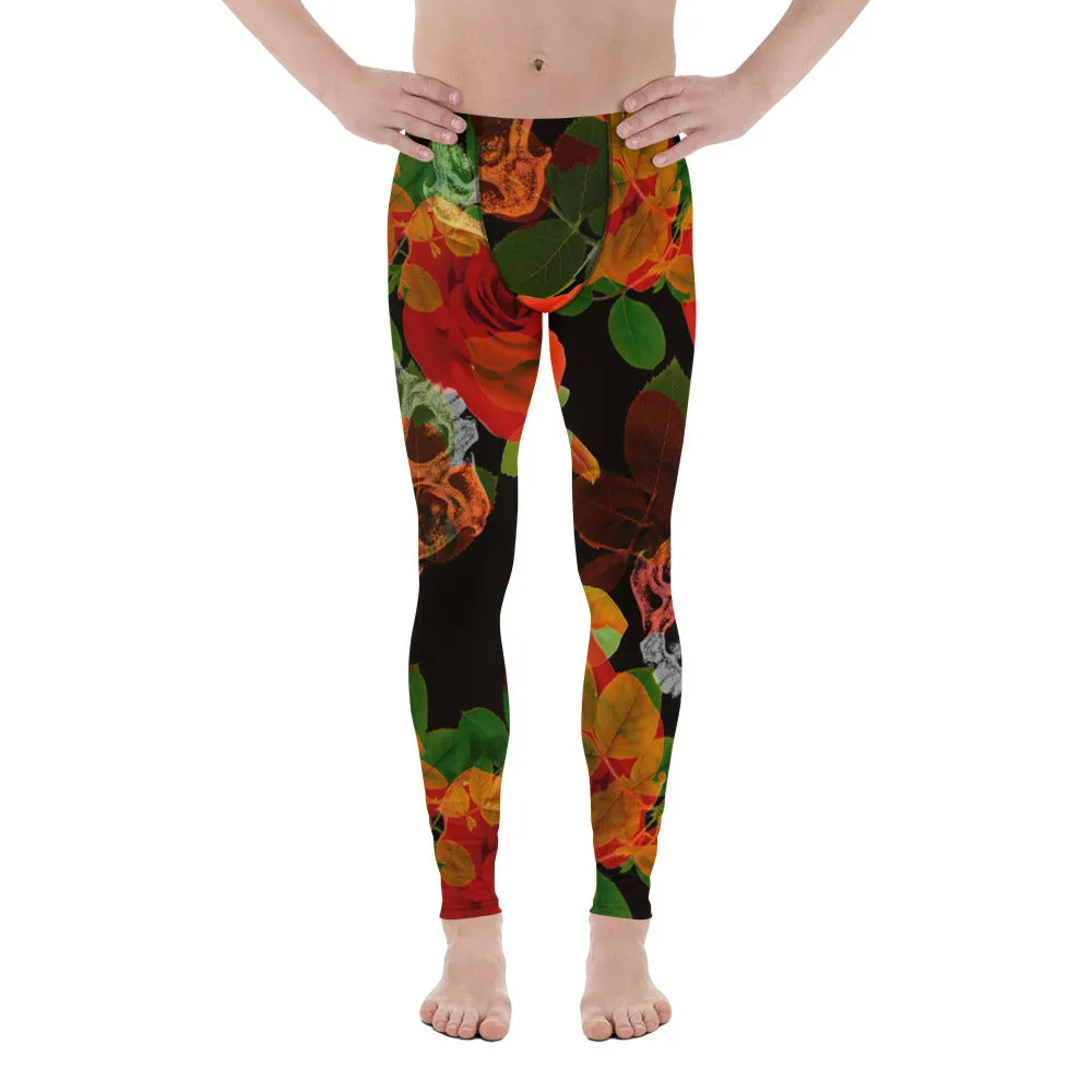 Skull Roses Best Men's Leggings, Rose Skull Leggings, Skull Leggings Men - Made in USA/EU/MX