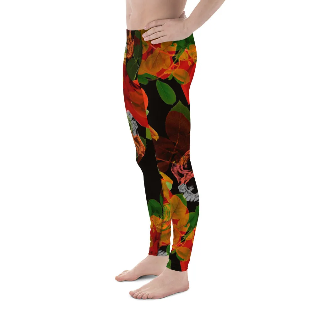 Skull Roses Best Men's Leggings, Rose Skull Leggings, Skull Leggings Men - Made in USA/EU/MX