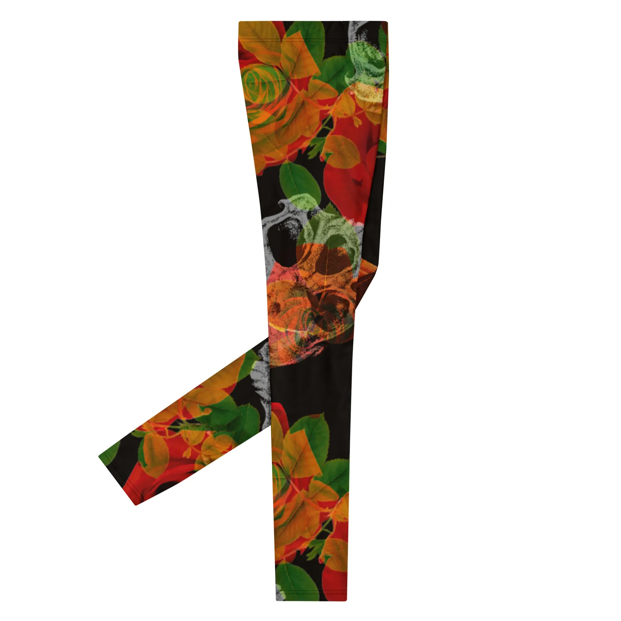 Skull Roses Best Men's Leggings, Rose Skull Leggings, Skull Leggings Men - Made in USA/EU/MX