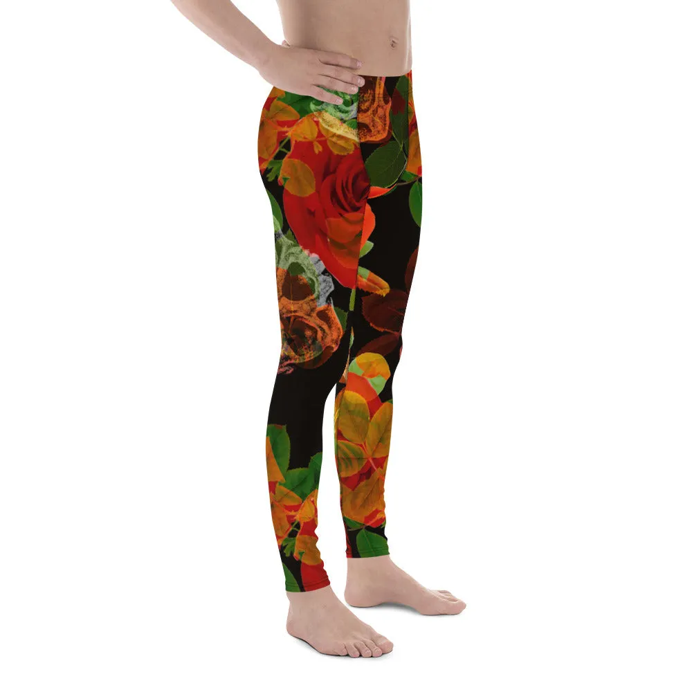 Skull Roses Best Men's Leggings, Rose Skull Leggings, Skull Leggings Men - Made in USA/EU/MX