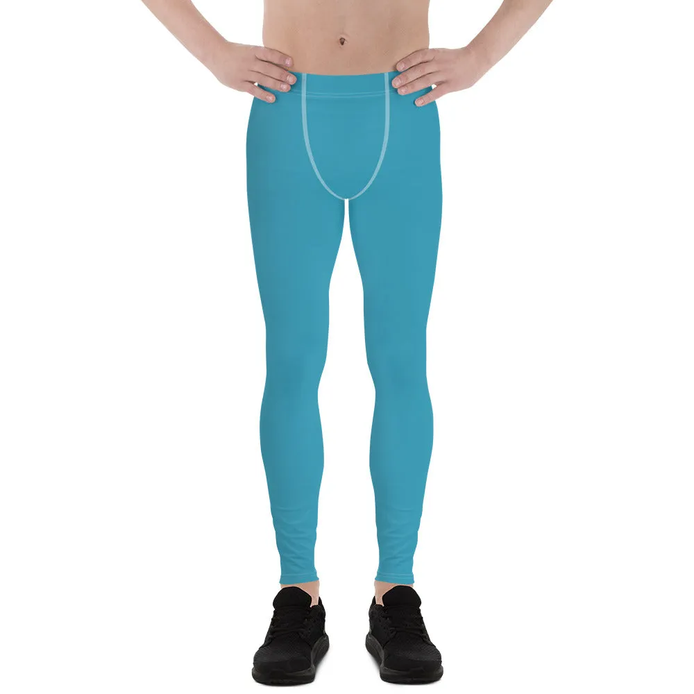 Sky Blue Solid Color Meggings, Sky Blue Solid Color Print Premium Spandex Men's Leggings Meggings - Made in USA/EU