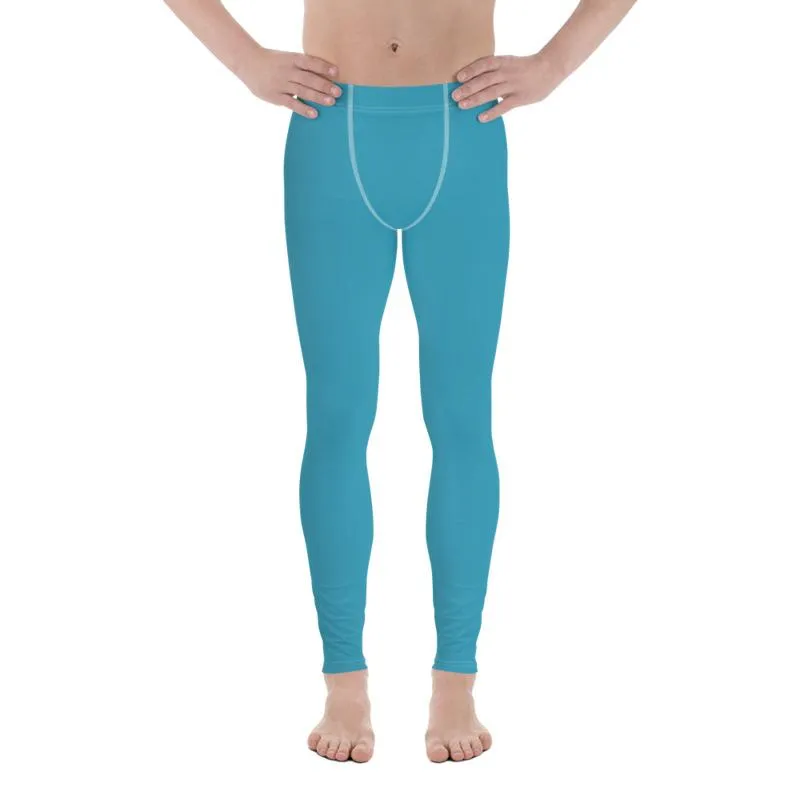 Sky Blue Solid Color Meggings, Sky Blue Solid Color Print Premium Spandex Men's Leggings Meggings - Made in USA/EU