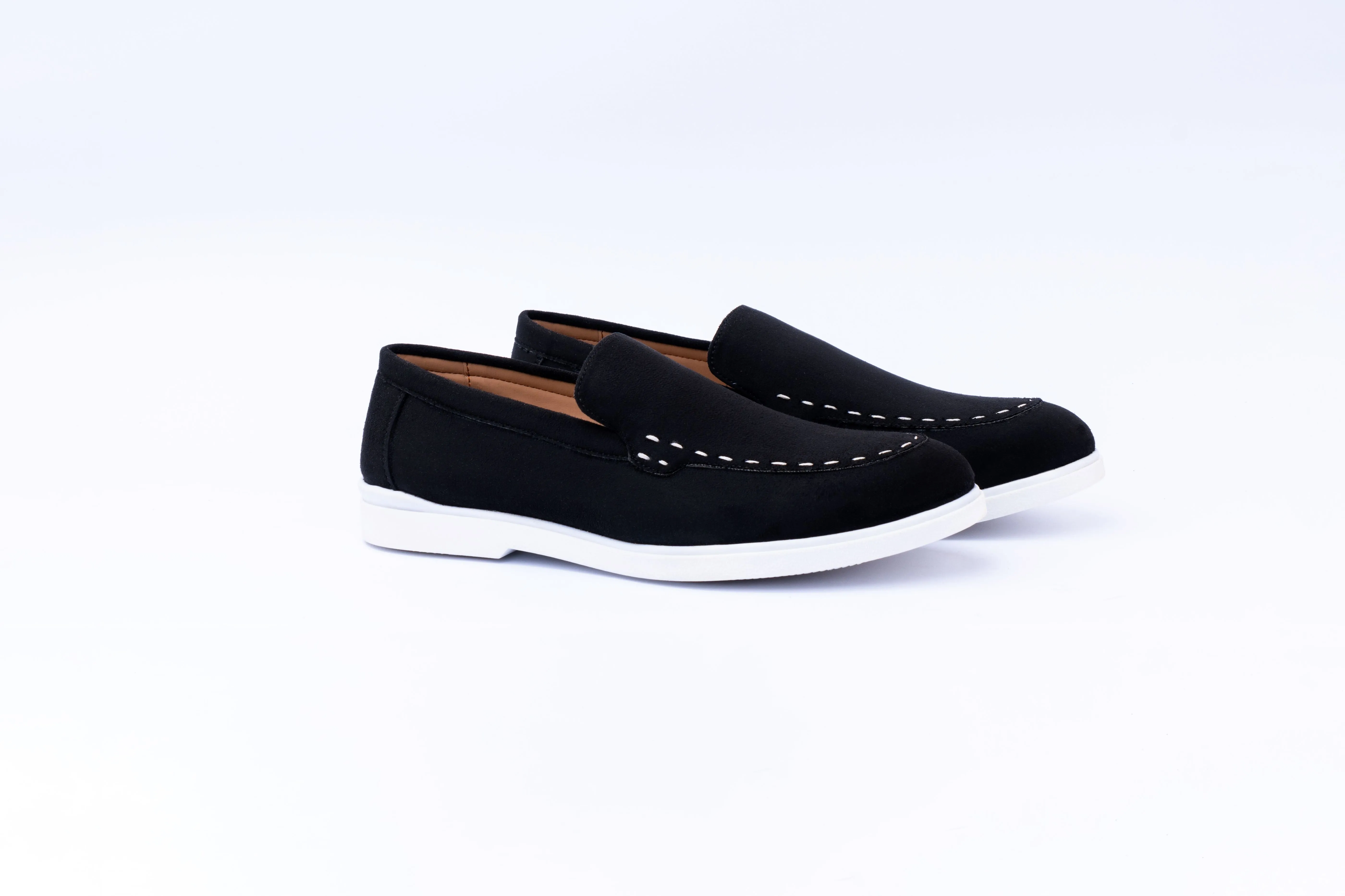 SUEDE SLIP-ONS WITH THREAD DETAIL- BLACK