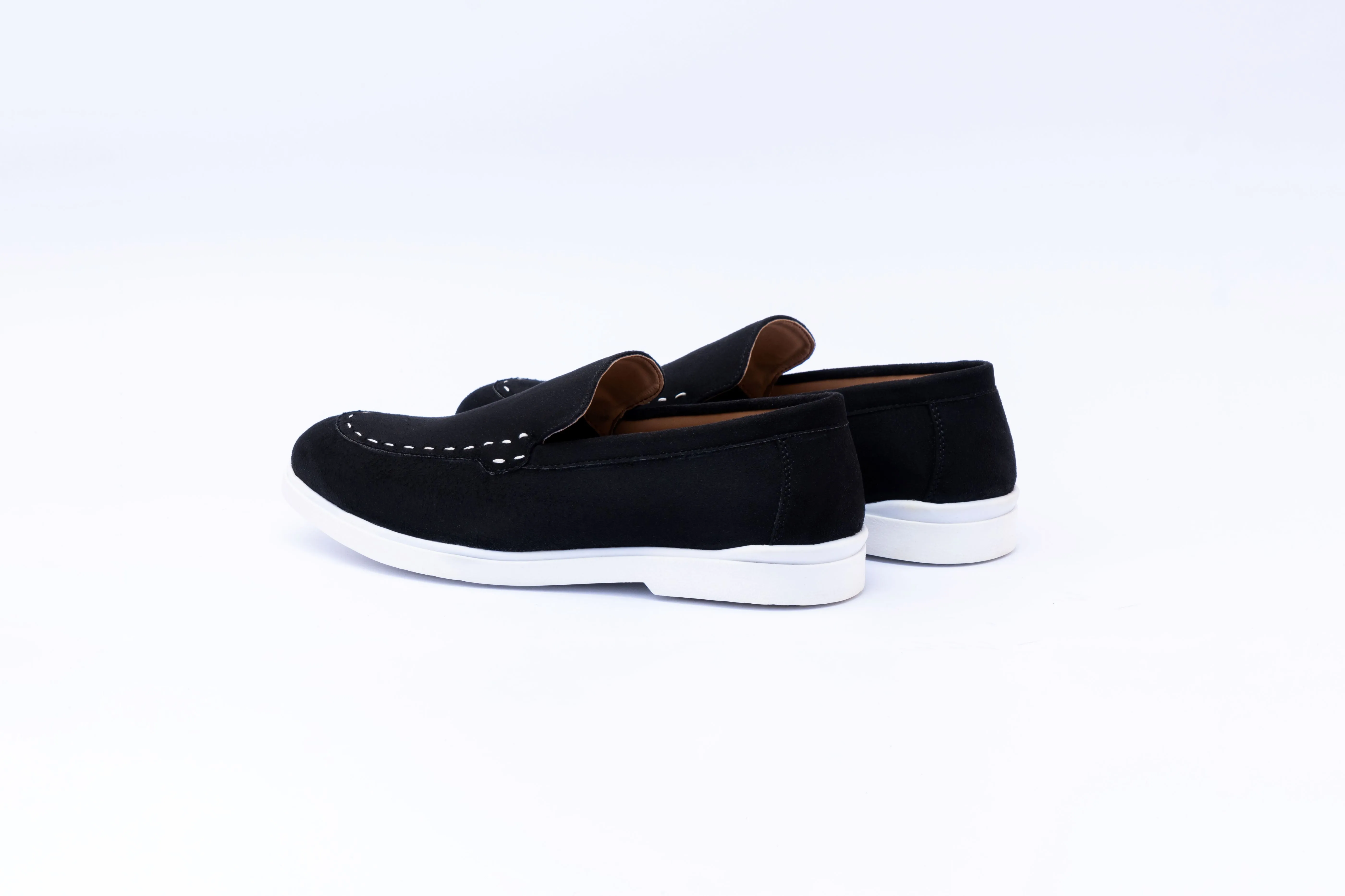 SUEDE SLIP-ONS WITH THREAD DETAIL- BLACK