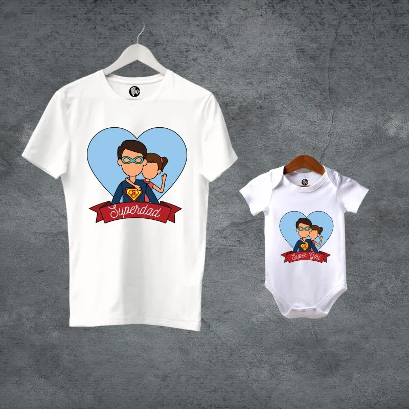 Superdad and Super Girl Matching Father Daughter Combo T-Shirt