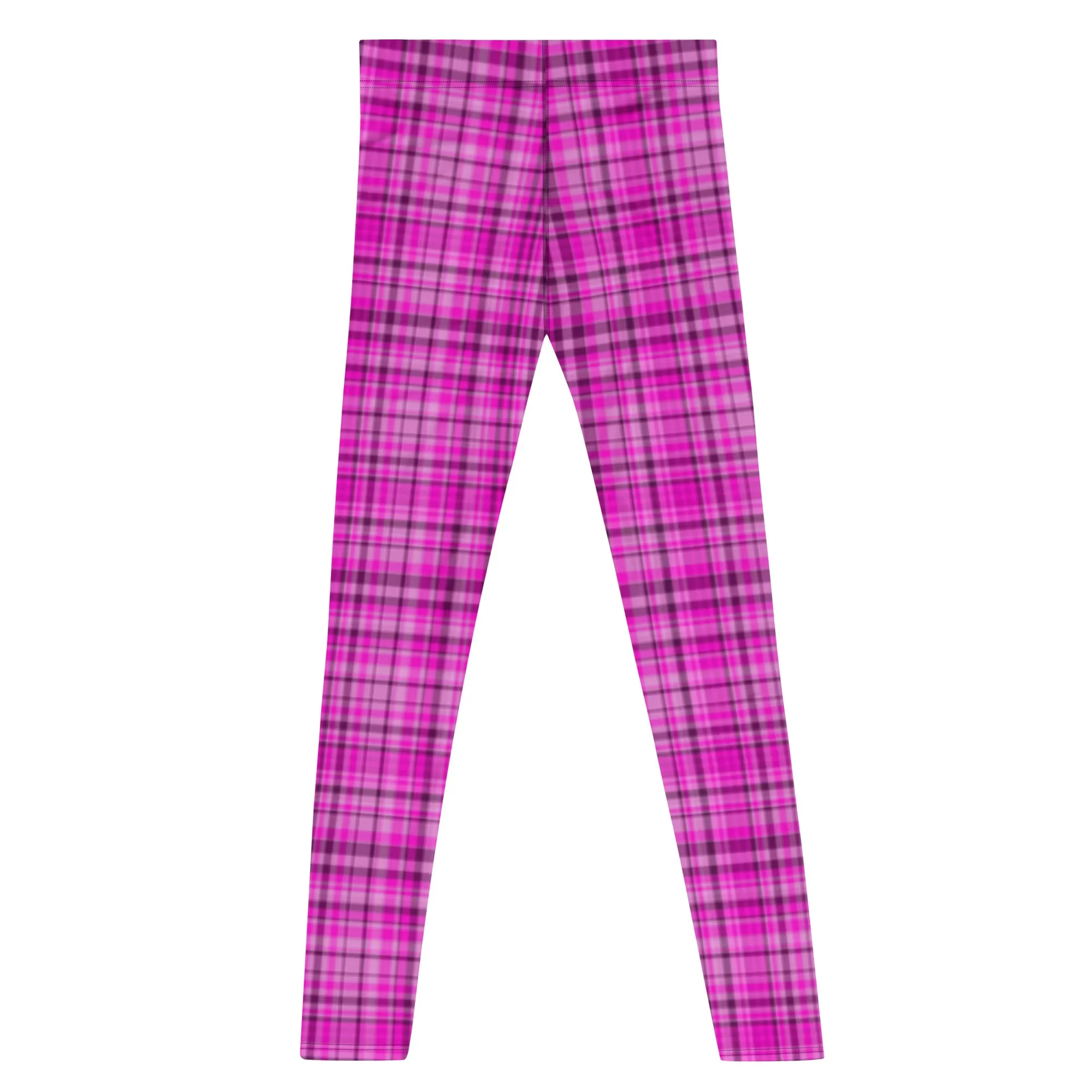 Tartan Pink Plaid Print Meggings, Pink Plaid Print Elastic Men's Leggings Run Soft Tights- Made in USA/EU/MX