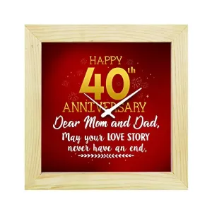 TheYaYaCafe Yaya Cafe� 40th for Mom Dad, Table Desk Clock Wooden Framed Unending Love- 8x8 inches