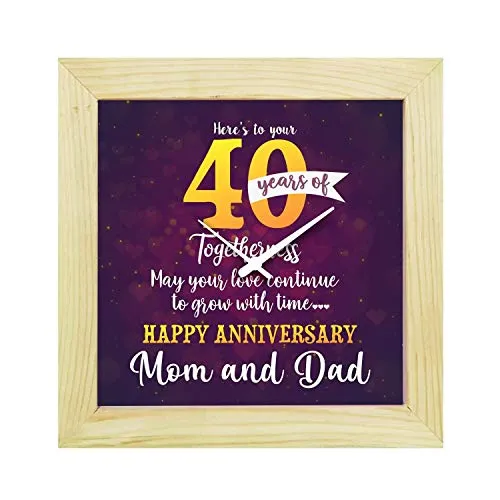 TheYaYaCafe Yaya Cafe� Happy 40th for Mom Dad, Table Desk Clock Wooden Framed- 8x8 inches