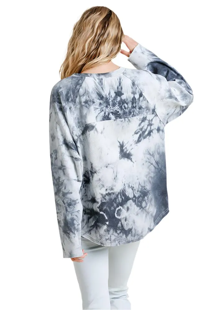 Tie Dye Raw Edged Top, Charcoal