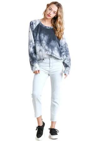 Tie Dye Raw Edged Top, Charcoal