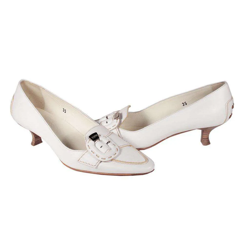 Tods Designer Shoes for Women White Leather Low Heels (TDW12)