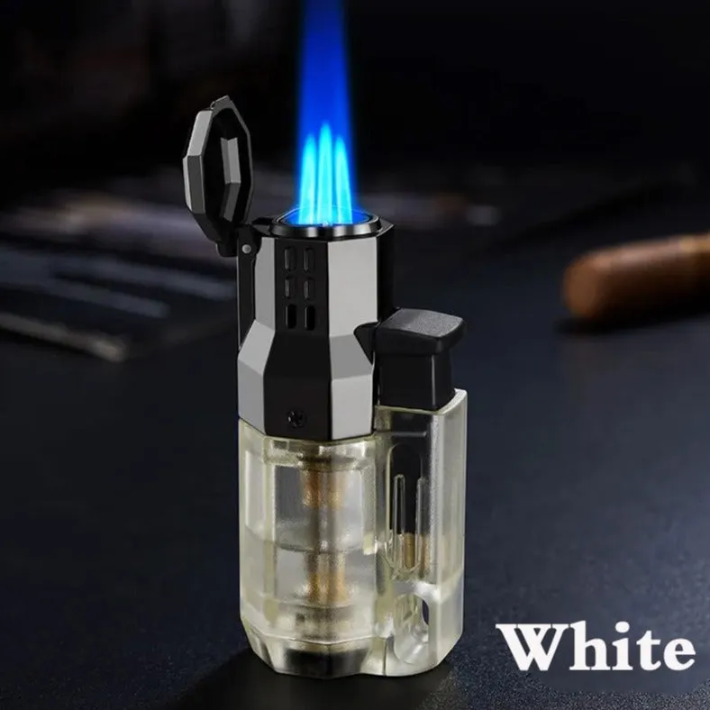 Triple Torch Windproof Adjustable Lighter with a Transparent Fuel Tank to Monitor the Fuel Level