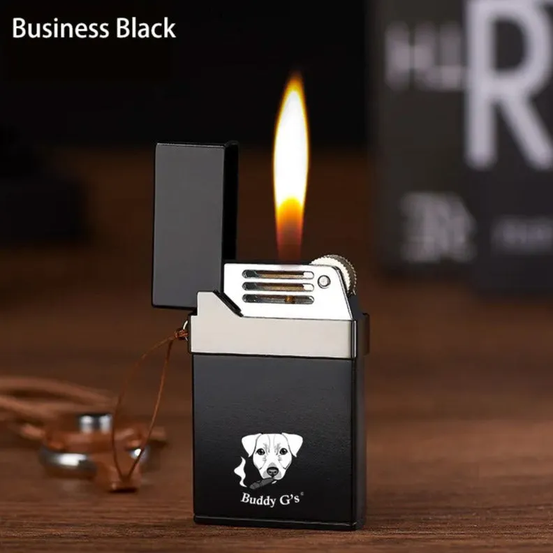 Vintage inspired metal soft adjustable flame butane lighter with old fashioned flint and striker wheel