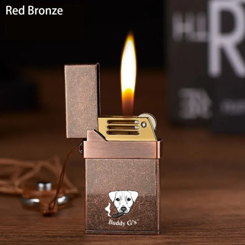 Vintage inspired metal soft adjustable flame butane lighter with old fashioned flint and striker wheel