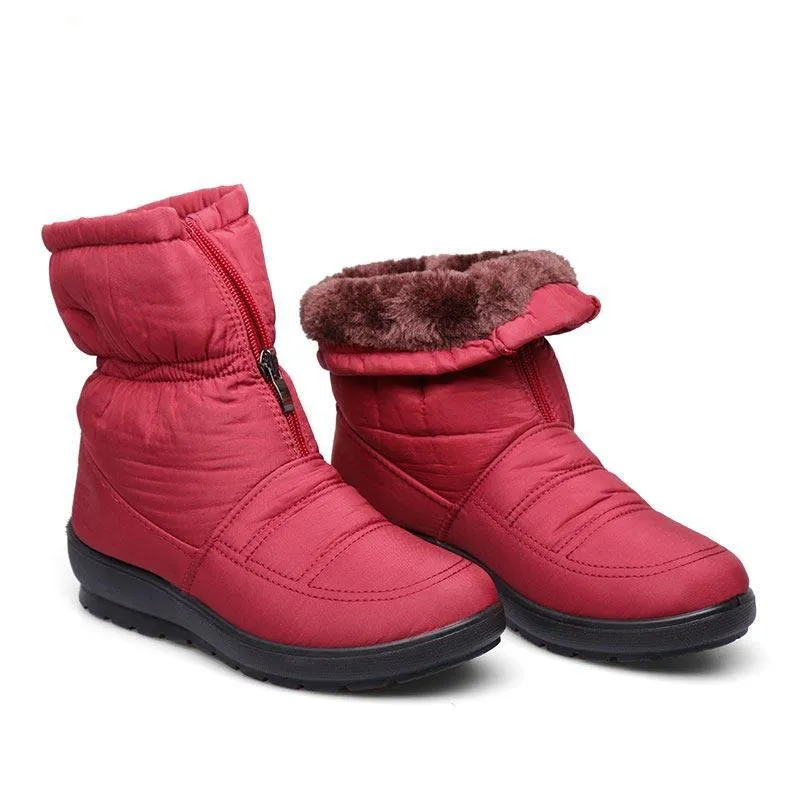 Waterproof zipper faux fur warm ankle boots Lightweight snow boots for women