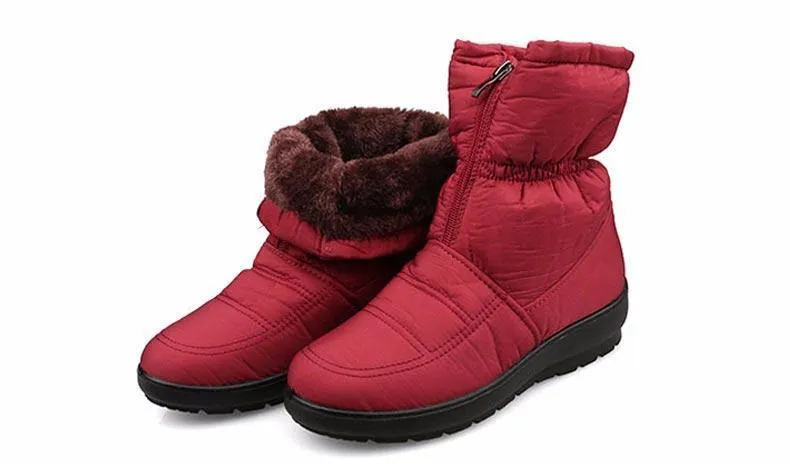 Waterproof zipper faux fur warm ankle boots Lightweight snow boots for women