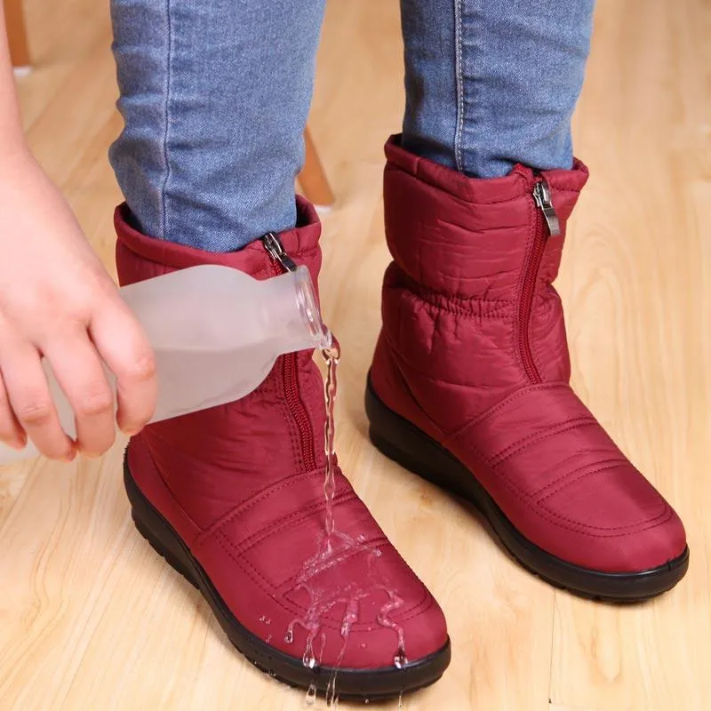 Waterproof zipper faux fur warm ankle boots Lightweight snow boots for women