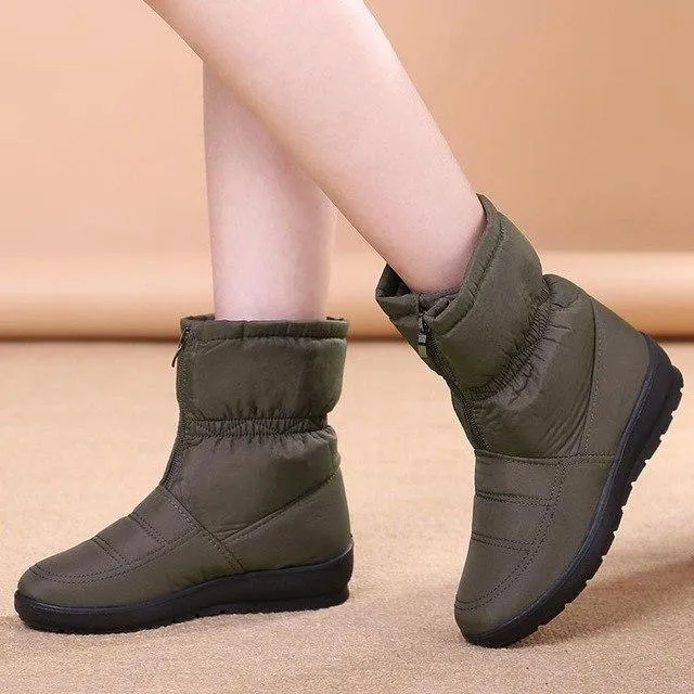 Waterproof zipper faux fur warm ankle boots Lightweight snow boots for women