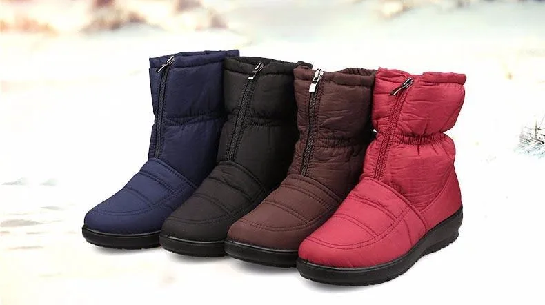 Waterproof zipper faux fur warm ankle boots Lightweight snow boots for women