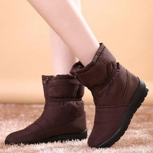 Waterproof zipper faux fur warm ankle boots Lightweight snow boots for women