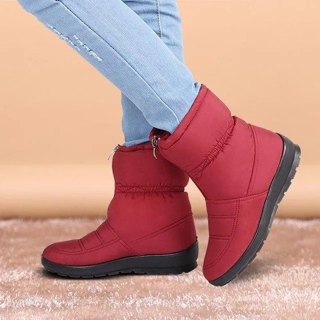 Waterproof zipper faux fur warm ankle boots Lightweight snow boots for women