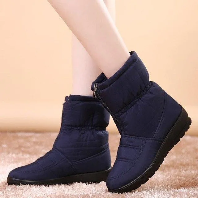 Waterproof zipper faux fur warm ankle boots Lightweight snow boots for women