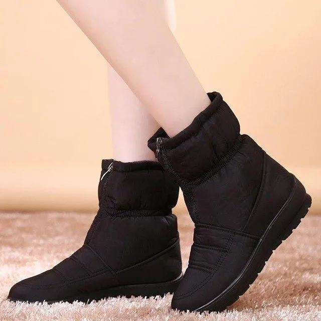 Waterproof zipper faux fur warm ankle boots Lightweight snow boots for women