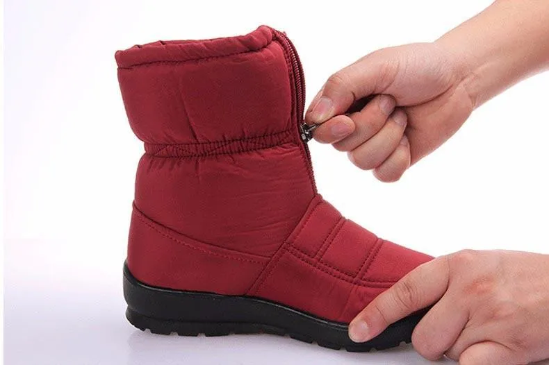 Waterproof zipper faux fur warm ankle boots Lightweight snow boots for women