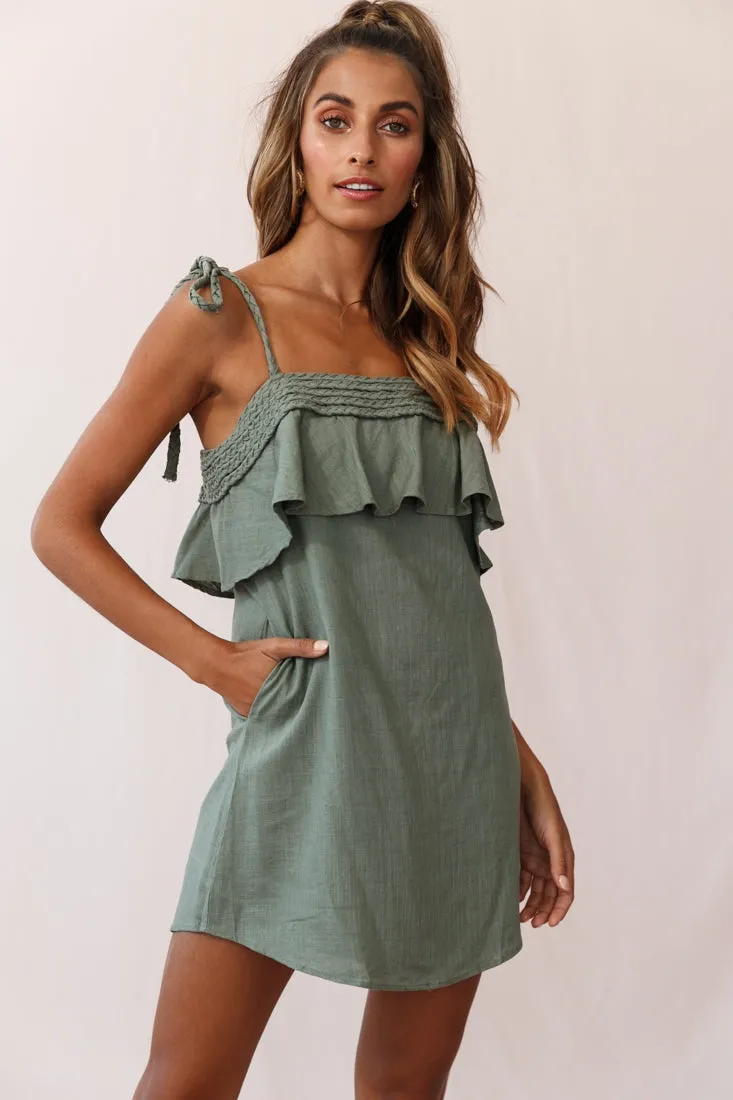 West Braid Detail Ruffle Bust Dress Olive