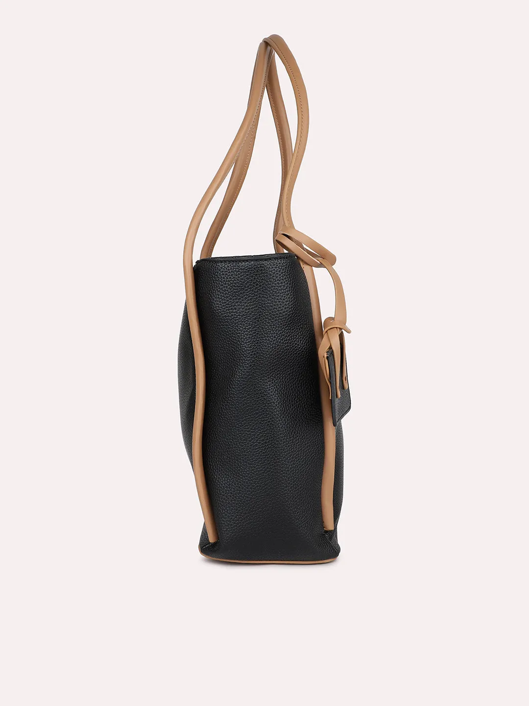 Women Black Textured Oversized Structured Shoulder Bag