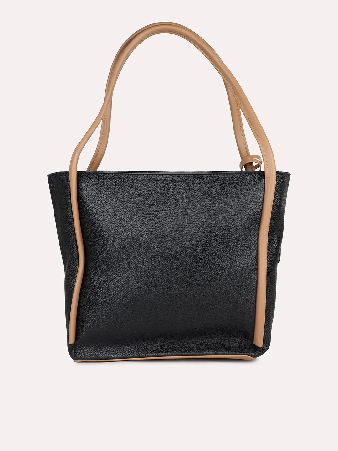 Women Black Textured Oversized Structured Shoulder Bag