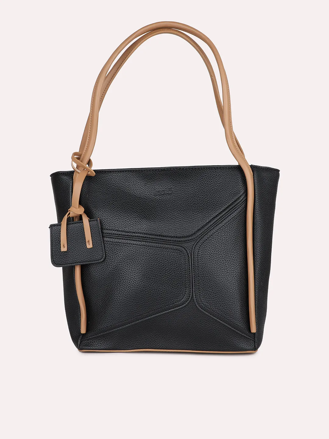 Women Black Textured Oversized Structured Shoulder Bag