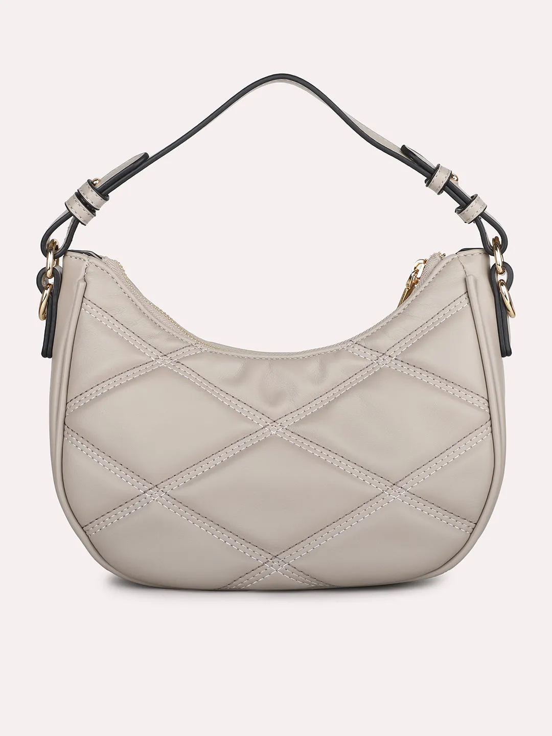 Women Grey Qulited Half-Moon Shoulder Bag