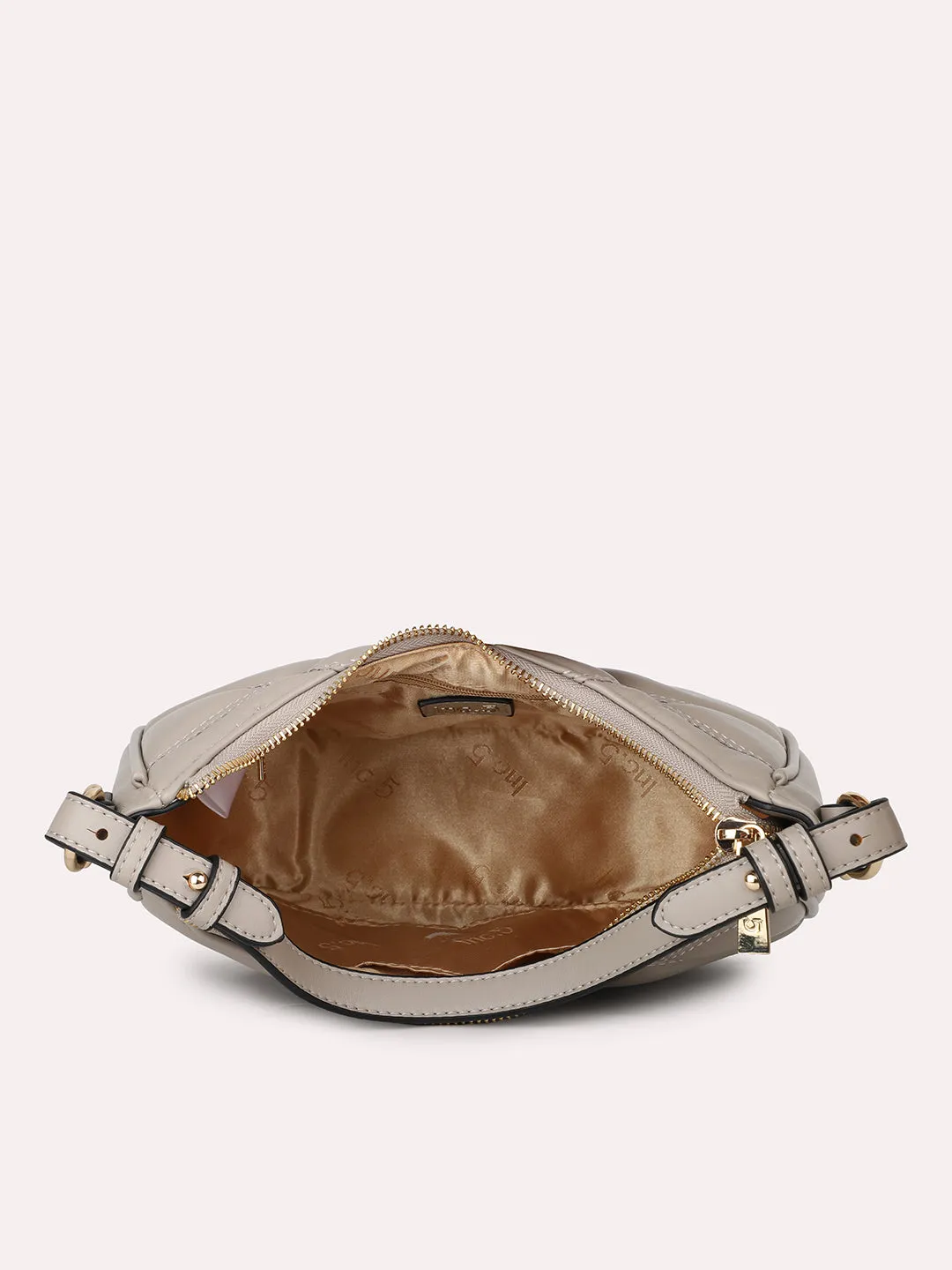 Women Grey Qulited Half-Moon Shoulder Bag