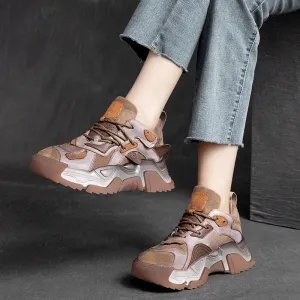 Women Retro Patchwork Leather Dad Sneakers