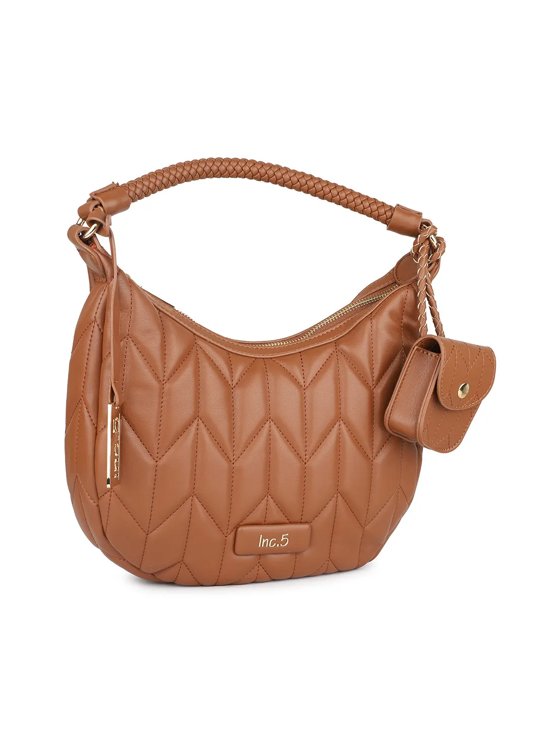 Women Tan Quilted Shoulder Bag