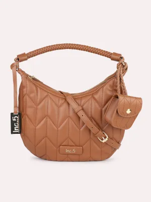 Women Tan Quilted Shoulder Bag