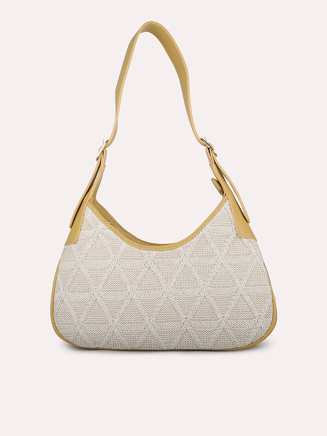 Women Yellow Textured Structured Handheld Bag