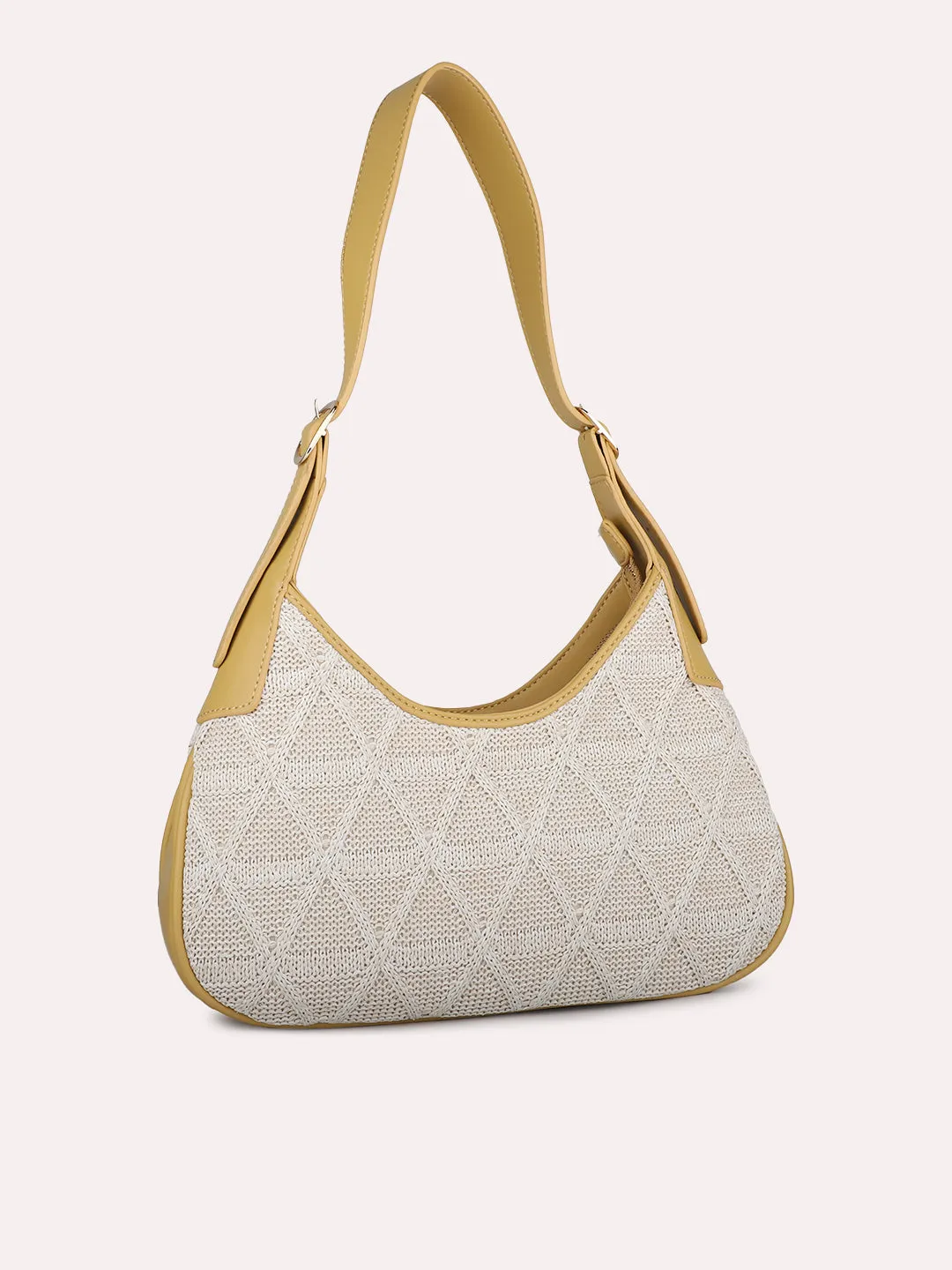 Women Yellow Textured Structured Handheld Bag