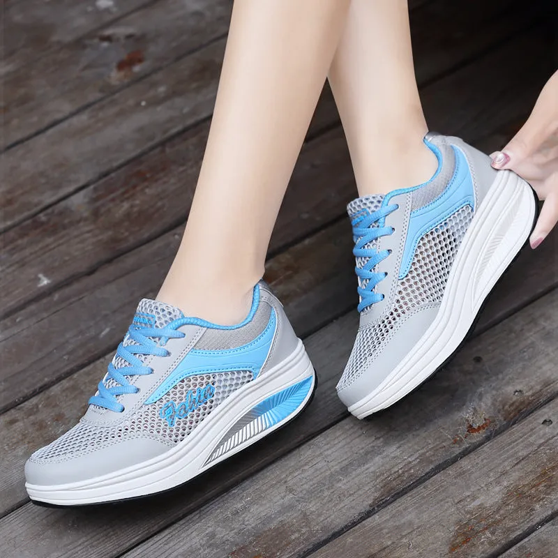 Women's Athletic Walking Shoes Lightweight Mesh Tennis Platform Sport Sneakers