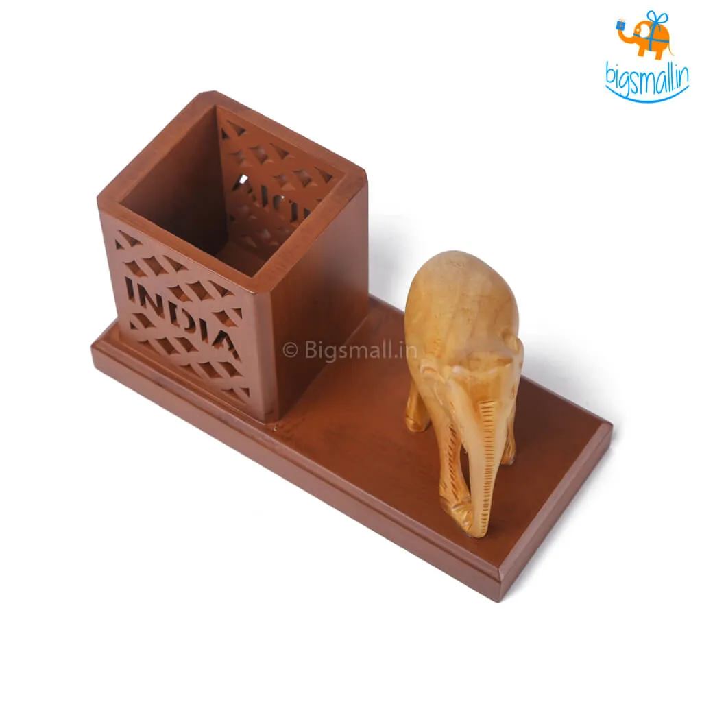 Wooden Elephant Pen Stand