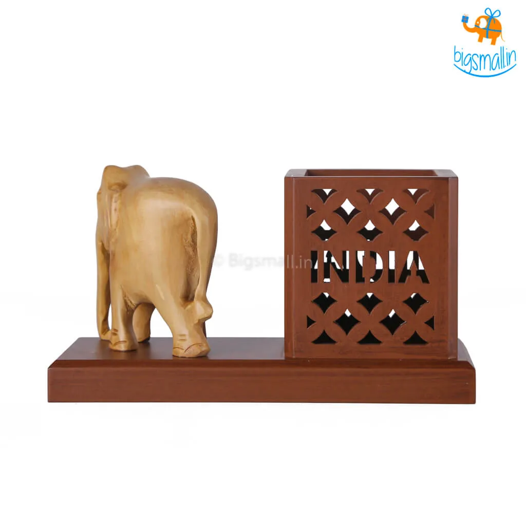 Wooden Elephant Pen Stand