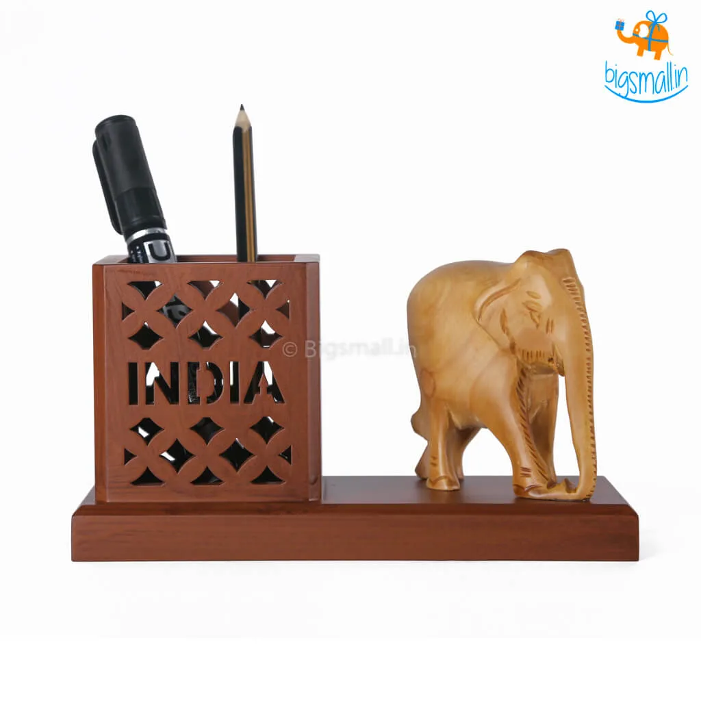 Wooden Elephant Pen Stand