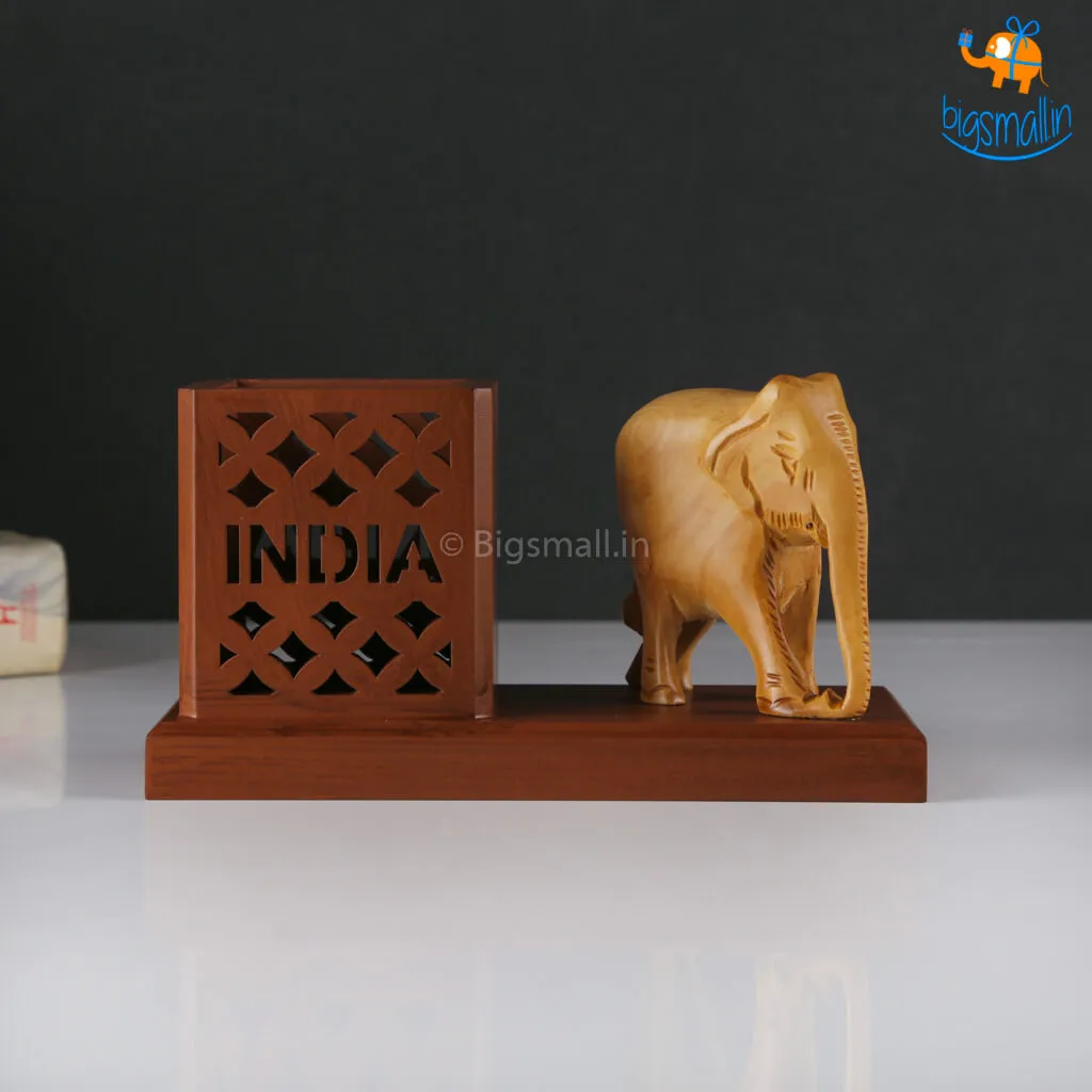 Wooden Elephant Pen Stand