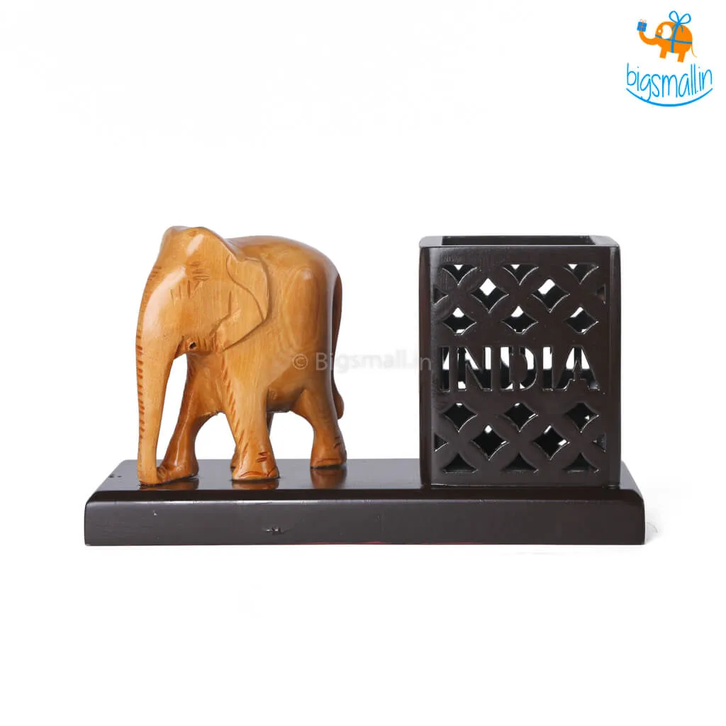 Wooden Elephant Pen Stand