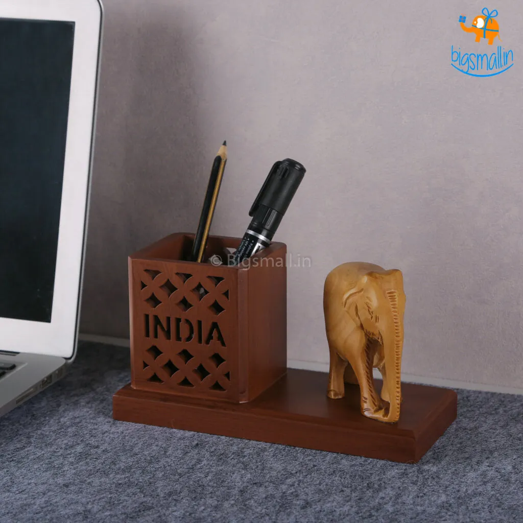 Wooden Elephant Pen Stand