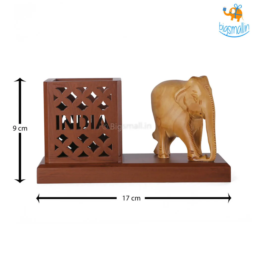 Wooden Elephant Pen Stand