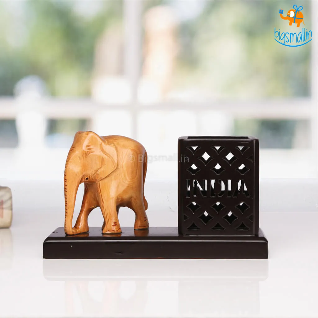 Wooden Elephant Pen Stand